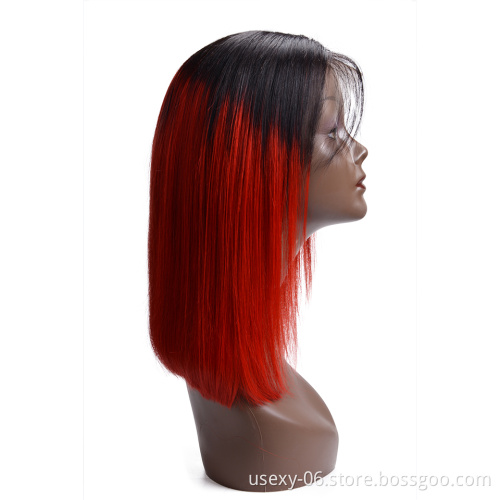 Wholesale Colourful Wig Vendors Short Bob Lace Front Ombre Colored Brazilian Human Hair Wig